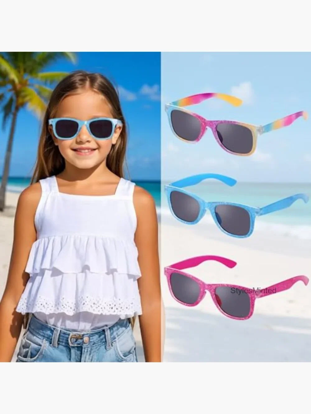 3 Pack Kids Princess Glitter Sunglasses with UV Protection for Toddlers